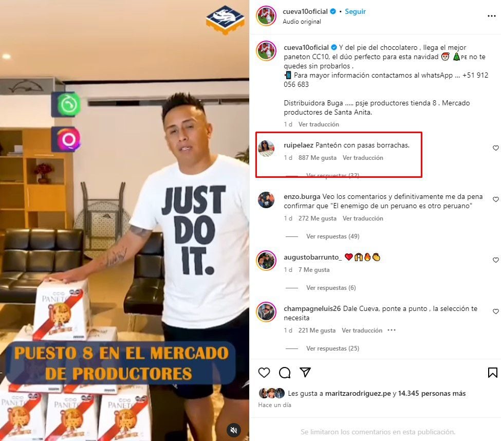 Christian Cueva lanza marca de panetón y sus seguidores reaccionan con humor. (Captura: @cueva10oficial)