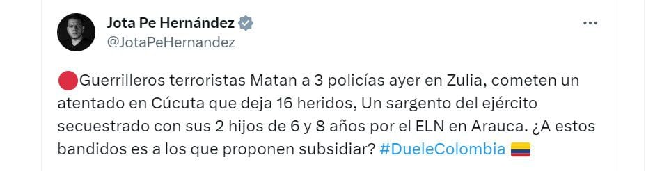 Reacciones en Twitter a recientes crímenes del ELN.