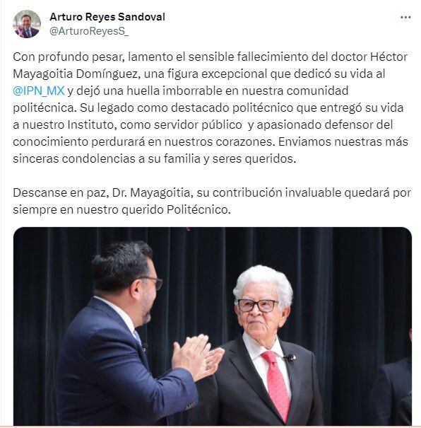 El director general del IPN lamentó el fallecimiento de Mayagoitia. | Captura de pantalla