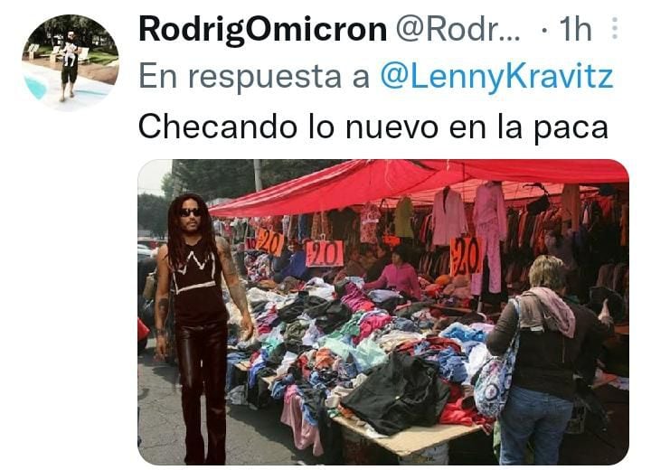 Usurario de Twitter comparte esta fotografía humorística sobre Lenny Kravitz en México.
Imagen:
Twitter