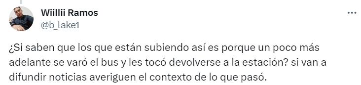 Comentario respecto a los presuntos colados de Transmilenio - créditos @b_lake1/X