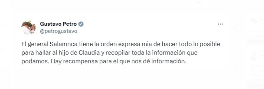 Gustavo Petro ordena redoblar esfuerzos para encontrar a Andrés Camilo Peláez - crédito @petrogustavo/X