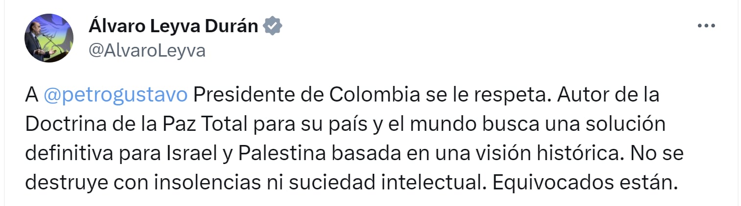 El ministro de Relaciones Exteriores aseguró que "al presidente de Colombia se le respeta" - crédito X
