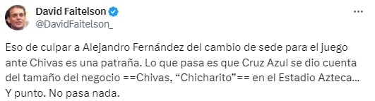 David Faitelson desata controversia al criticar el cambio de sede para el juego Cruz Azul contra Chivas (Captura de pantalla)