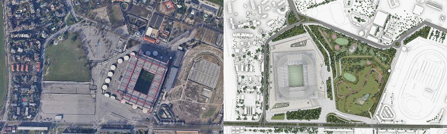 El antes y después del barrio de San Siro con la obra presentada (Crédito: Inter de Milán)