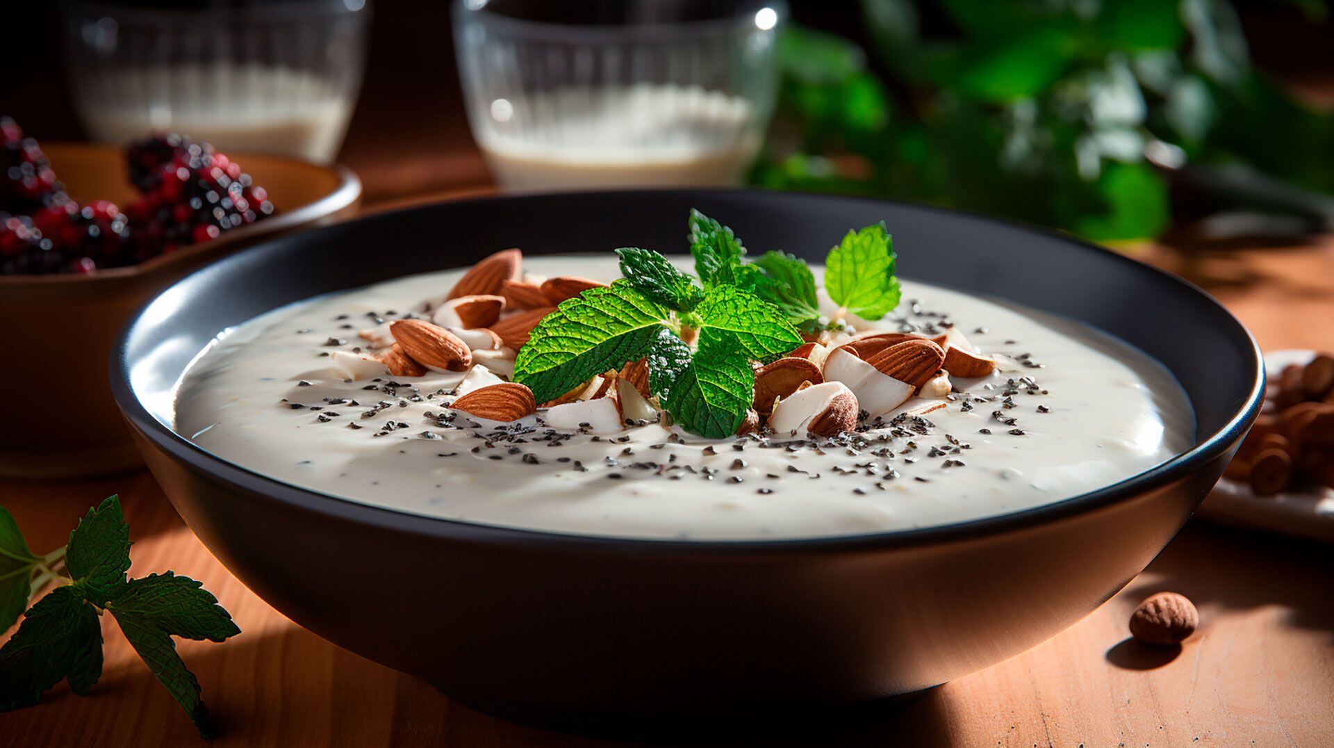 Bowl semillas de chía con leche desayuno saludable con Semilla de chía - visualesIA