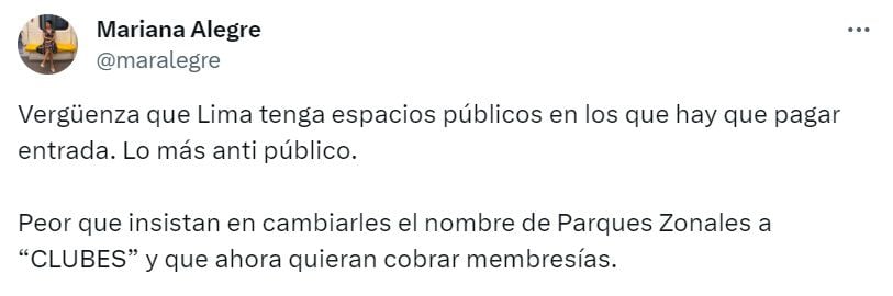 Especialista Mariana Alegre cuestiona nueva medida del alcalde Rafael López Aliaga con los parques.
