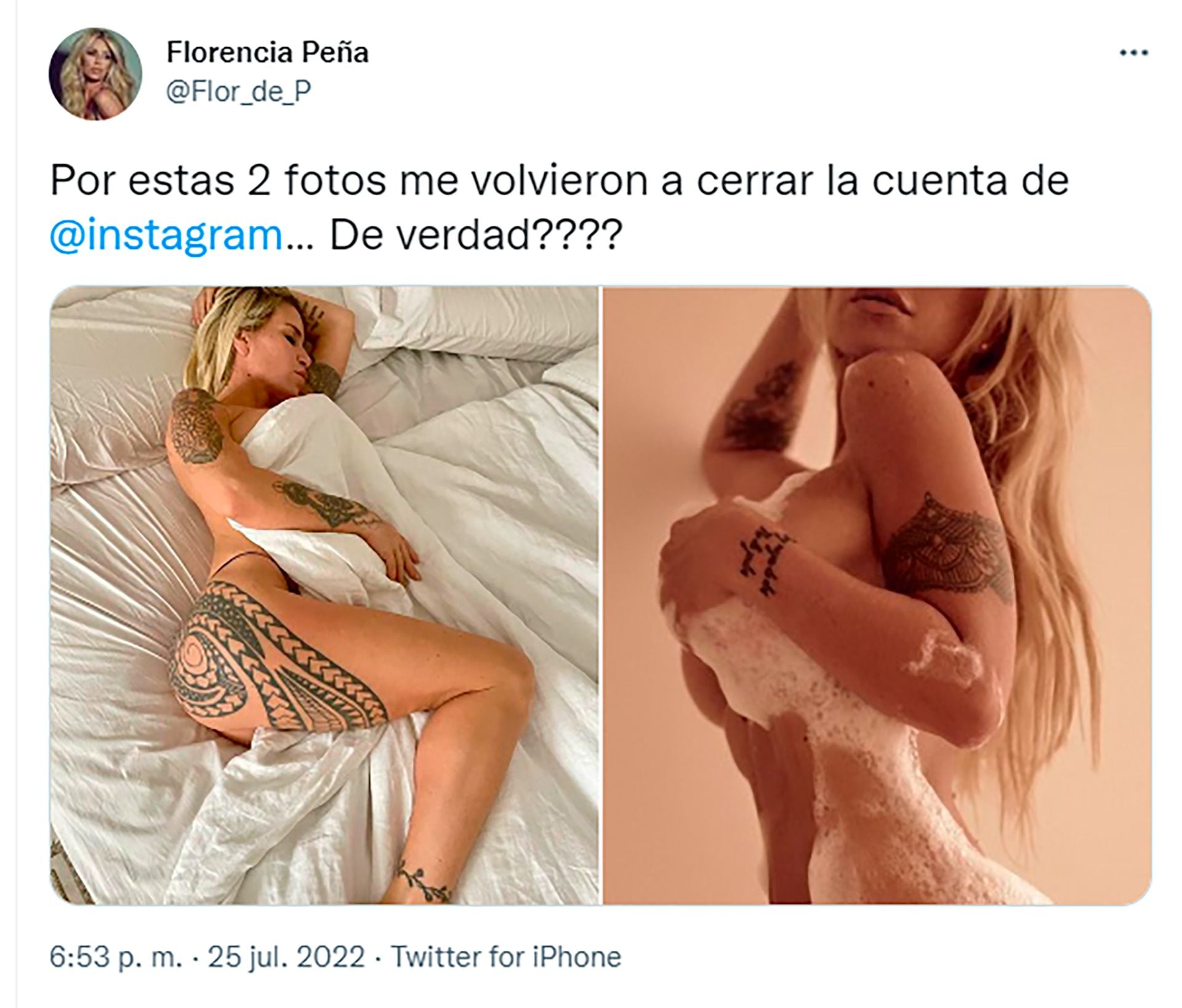 Volvieron a suspender a Florencia Peña en Instagram: “¿A quién le molestan  mis fotos?” - Infobae