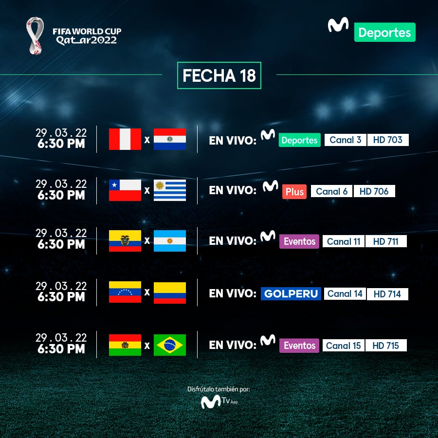 Calendário de jogos para as Eliminatórias Sul-Americanas na terça-feira, 29 de março.