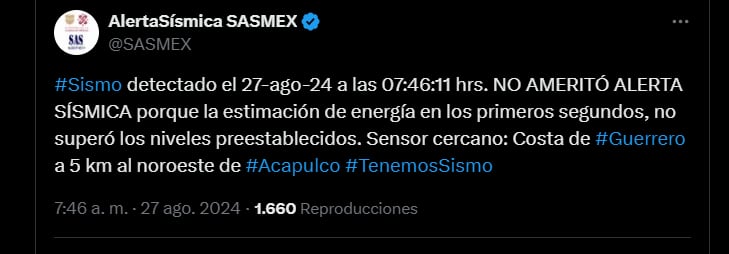 Este fue el motivo por el cual la alerta no se activó | Foto: X @SASMEX