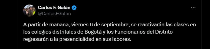 El balance de intervención de la jornada permitió tomar esta decisión - crédito Carlos Fernando Galán / X