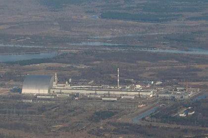 Una vista della centrale nucleare di Chernobyl durante un tour della regione, Ucraina, 23 aprile 2021. Reuters / Gleb Jaranesh