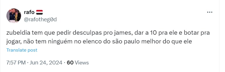 Críticas al técnico de Sao Paulo - crédito captura de pantalla X