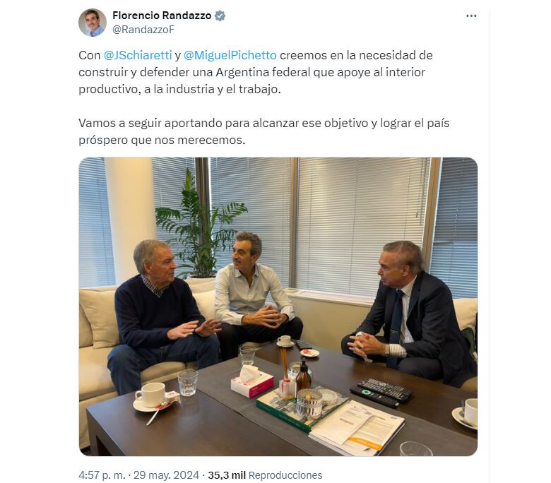  Juan Schiaretti reunido con Miguel Ángel Pichetto y Florencio Randazzo