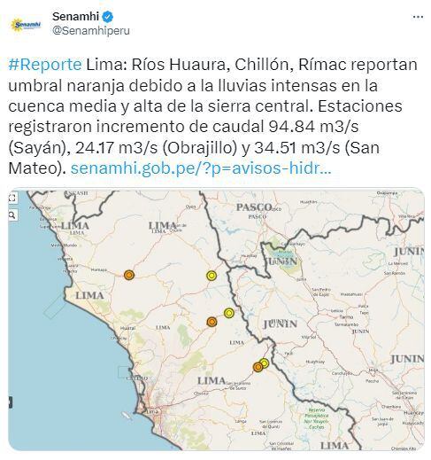 Senamhi alerta por incremento de caudales de ríos capitalinos