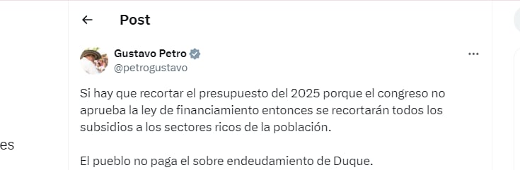 El presidente Gustavo Petro fue claro en sus advertencias, respondiendo directamente a las declaraciones del senador Efraín Cepeda - crédito @petrogustavo/X