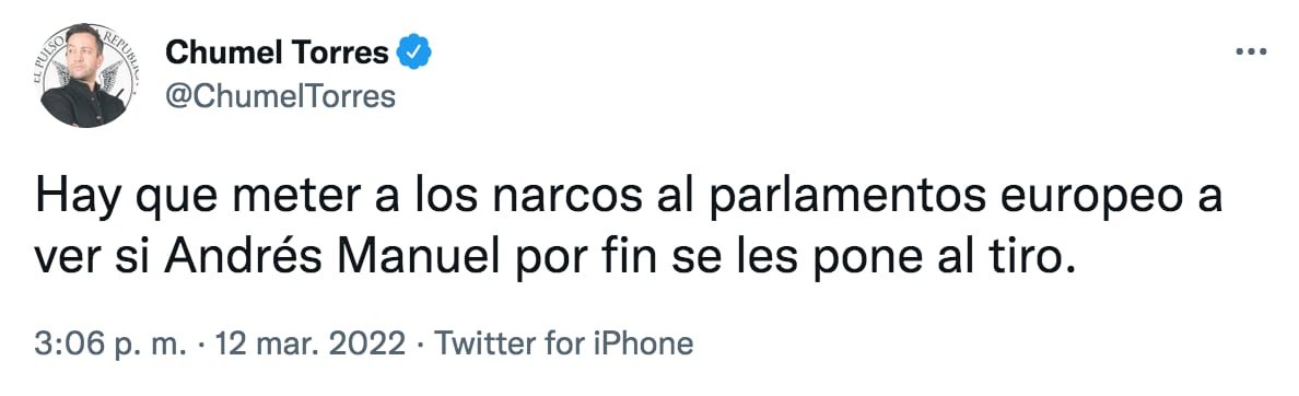 Chumel Torres criticó la postura de AMLO ante las exigencias del Parlamento (Foto: Twitter)