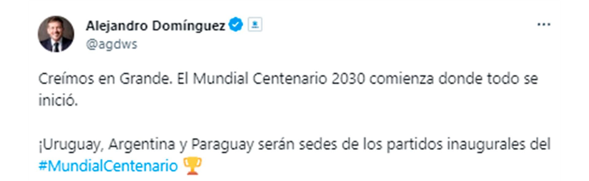 El tuit de Alejandro Domínguez