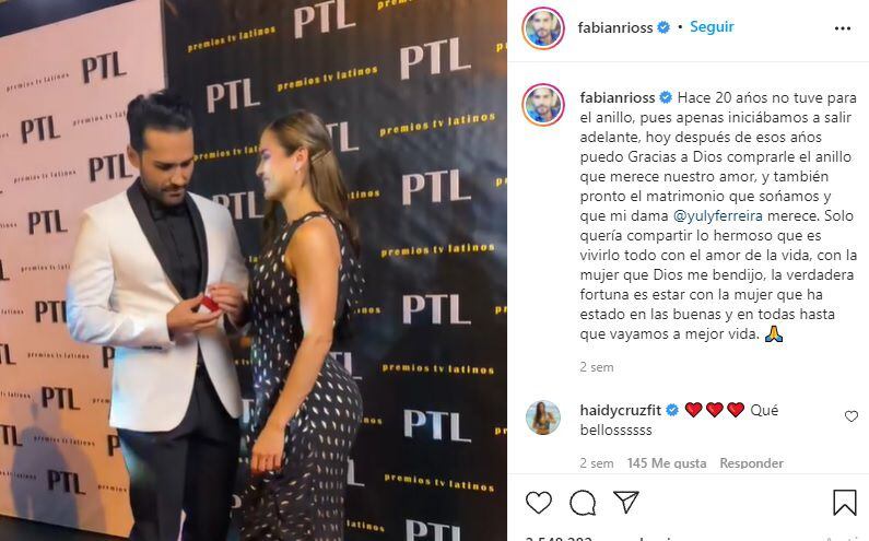 Post en Instagram de Fabián Ríos. Foto: @fabianrioss