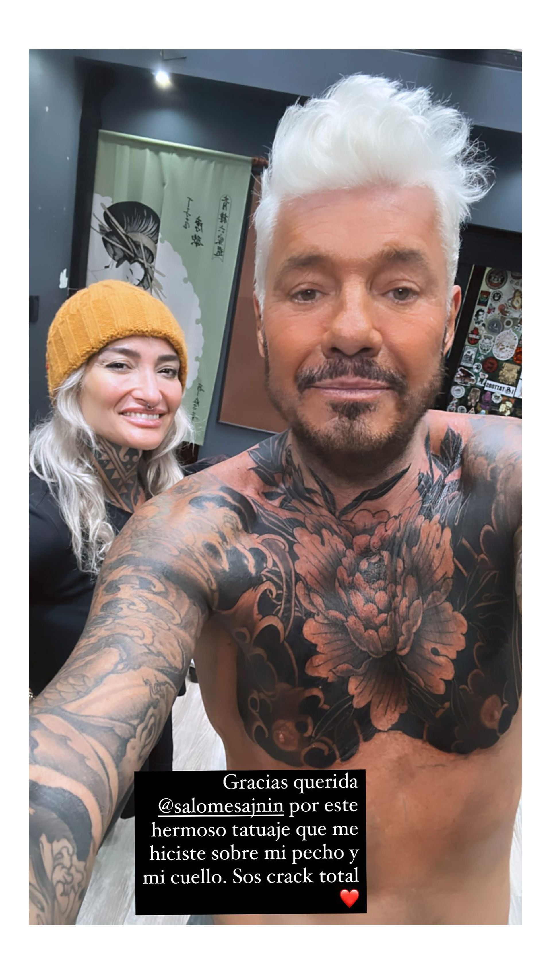 El posteo de Marcelo Tinelli en agradecimiento a su tatuadora (Instagram @marcelotinelli)