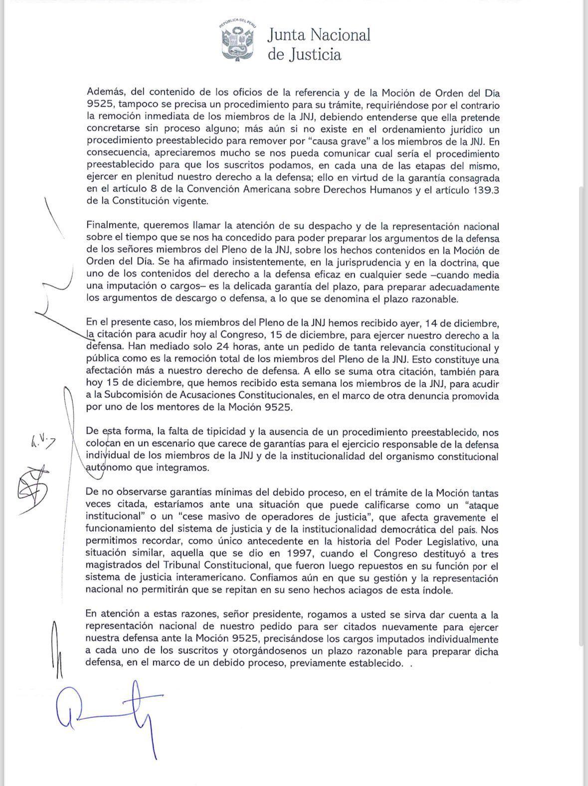 Pedido de la JNJ al Pleno del Congreso