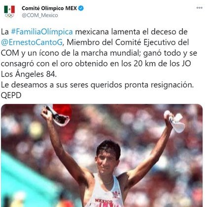 Anuncio del Comité Olímpico sobre la muerte de Ernesto Canto (Foto: Twitter @ COM_Mexico) 