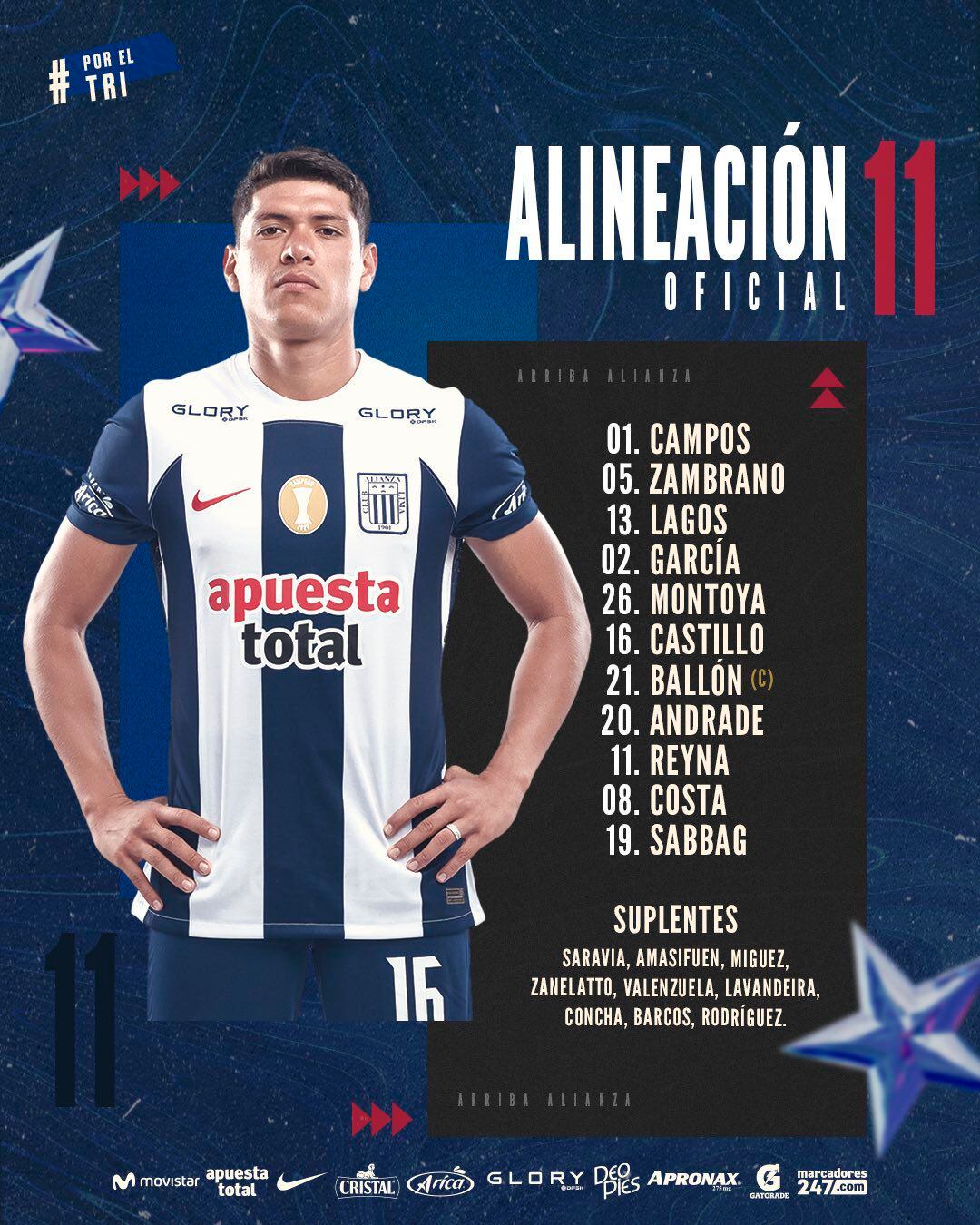 Once de Alianza Lima ante Alianza Atlético.