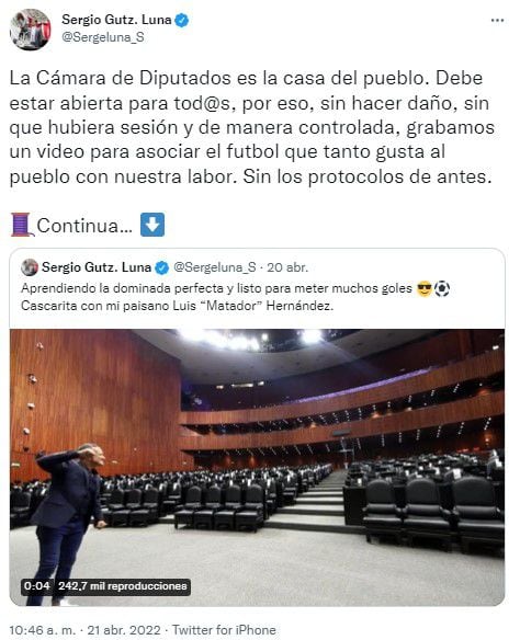 El presidente de la Mesa Directiva explicó los motivos del video (Foto: Twitter)