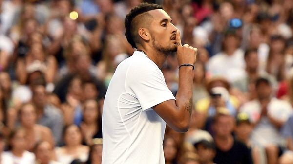 El australiano Nick Kyrgios reacciona tras una jugada ante el portugués Gastao Elias