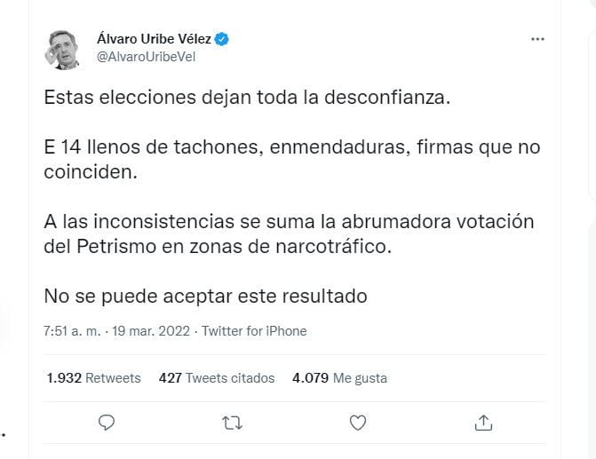 Uribe sur Twitter