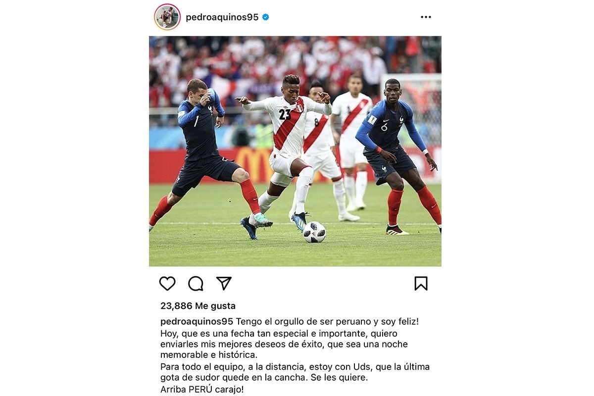 Pedro Aquino postet auf Instagram vor Peru gegen Uruguay.