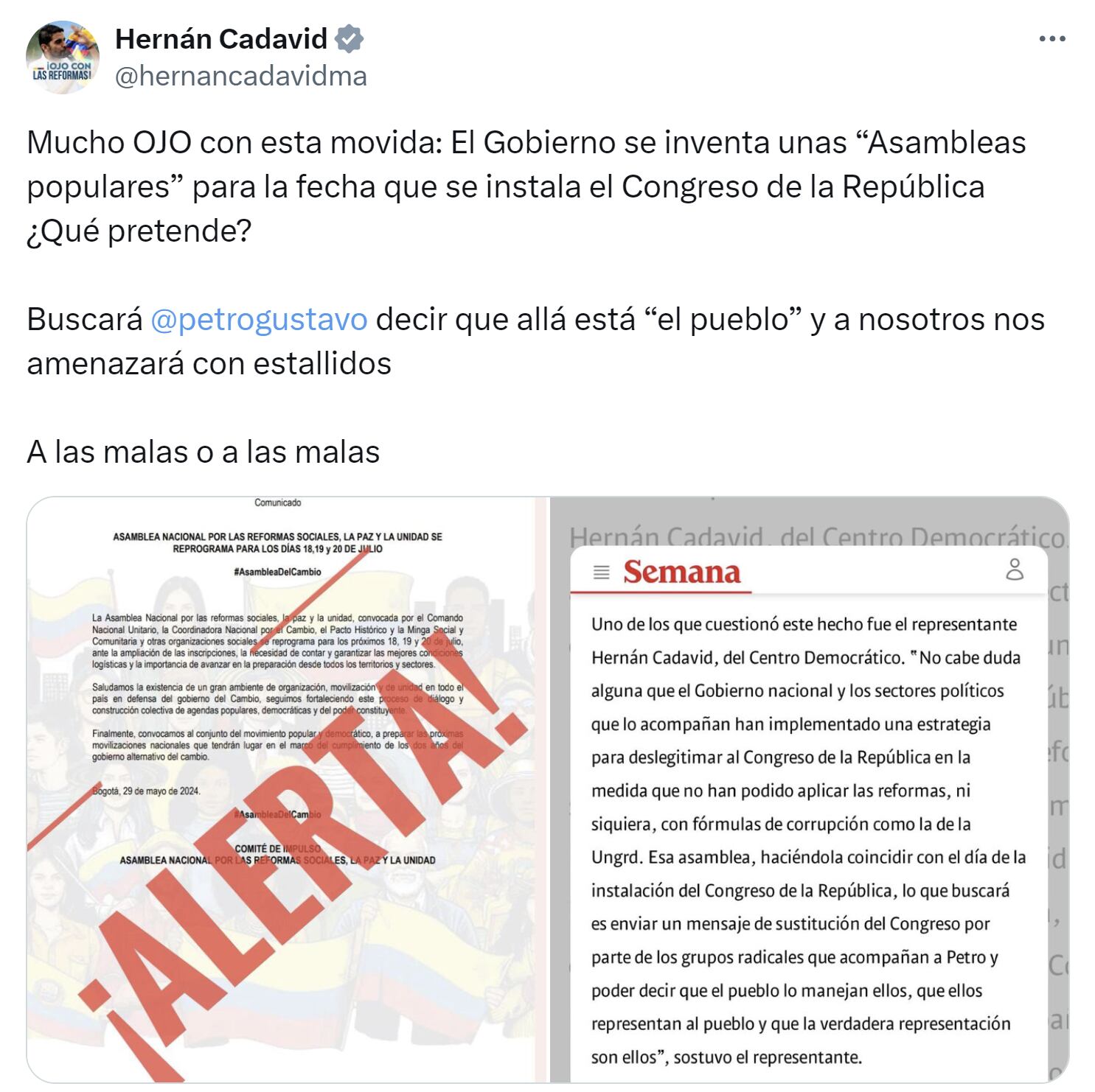 La coincidencia de fecha entre la instalación del Congreso y la asamblea del Pacto Histórico ha generado reacciones por parte de la oposición