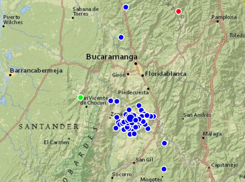 Sismos en Los Santos, Santander, en las últimas 24 horas - crédito SGC