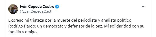 El senador Iván Cepeda calificó a Rodrigo Pardo como defensor de la paz - crédito Redes sociales/X