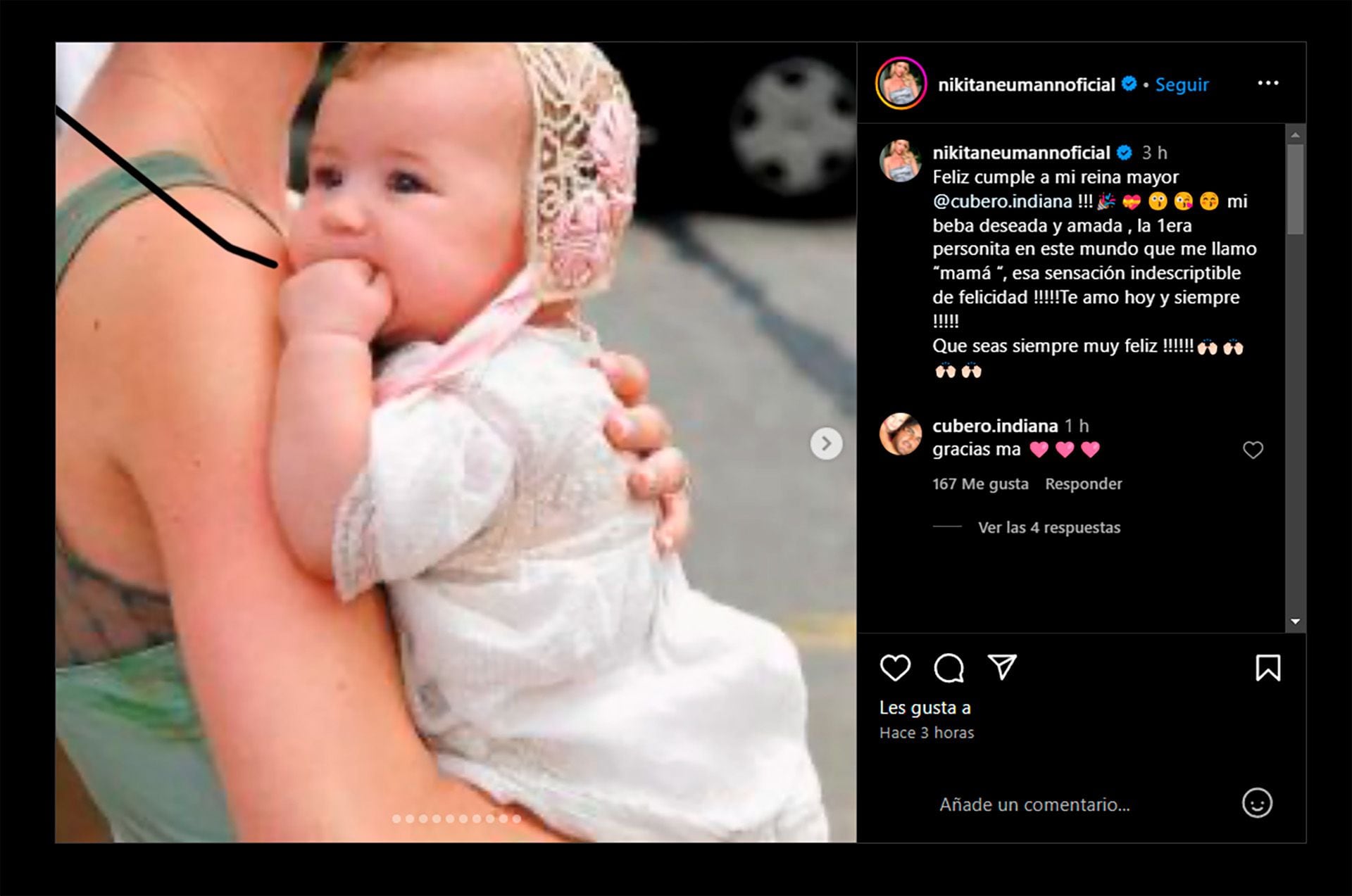 El posteo de Nicole Neumann para su hija mayor, Indiana