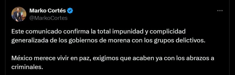 Marko Cortés pide acabar con los abrazos a criminales tras apoyo de Morena a Rubén Rocha (Captura de Pantalla)