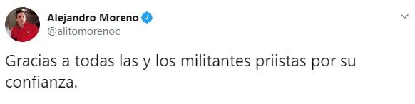 Alejandro Moreno agradeció a través de Twitter (Foto: Twitter)