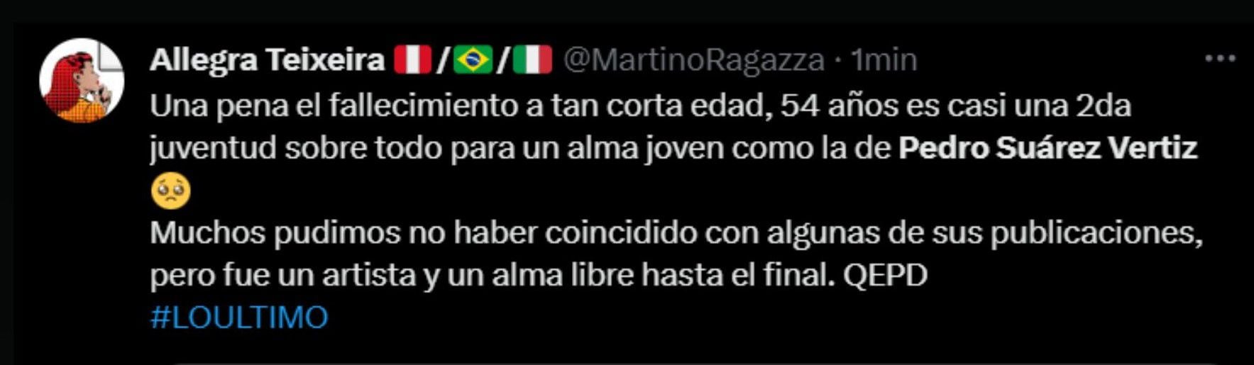 Reacción de las redes ante muerte de Pedro Suárez Vértiz.