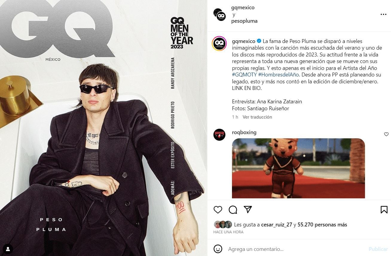 ¡Peso Pluma es nombrado el Hombre del Año por la revista GQ México! 
(Foto: Instagram)