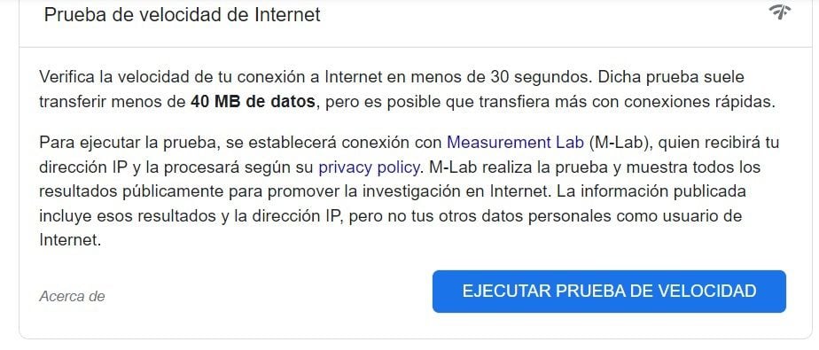 Google offers an option to know the real speed of the internet connection