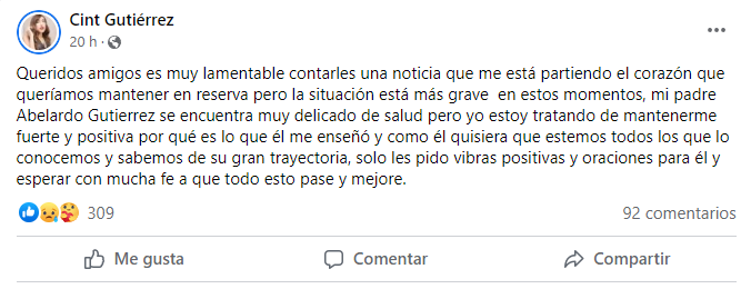 Hija de Tongo pide orar por su padre. (Foto: Facebook)