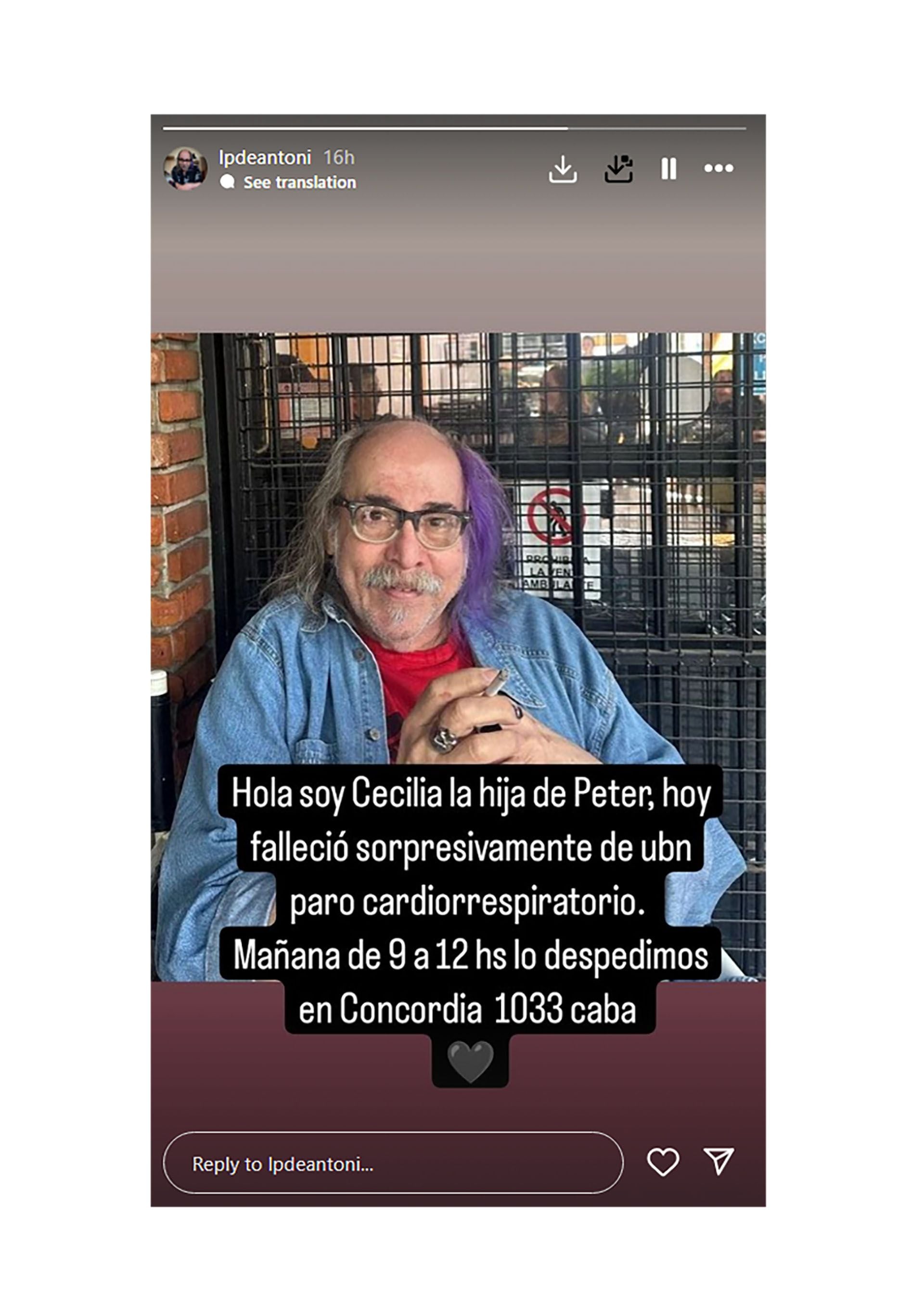 La hija de Peter Deantoni confirmó la noticia (@lpdeantoni)