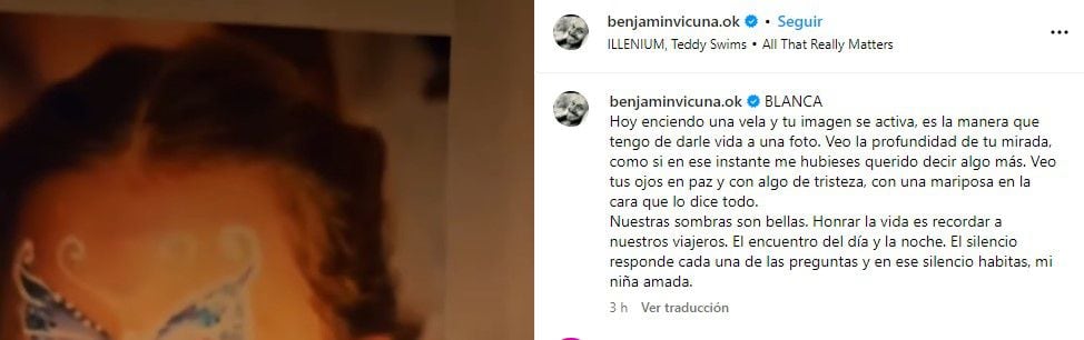 El mensaje de Benjamín Vicuña para su hija Blanca, a 12 años de su muerte (Instagram)