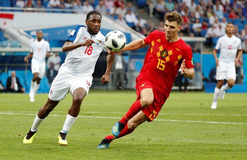 Luis Tejada (18) durante un partido del Mundial de Rusia 2018 entre Panamá y Bélgica (REUTERS/Max Rossi)