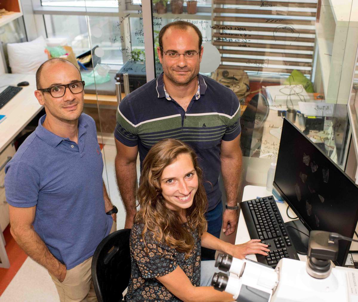 (izq.) Dr. Filipe Natalio, Dr. Ido Azuri y Zane Stepka (Instituto Weizmann)