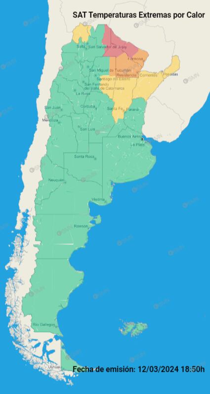 mapa de alertas temperaturas extremas miércoles 13/03/2024