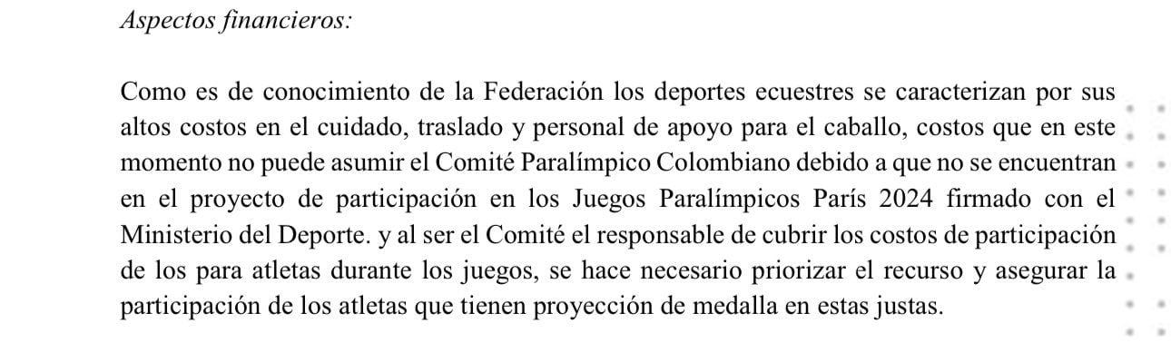 Según Valderrama, esta fue la respuesta que recibió del Comité Paralímpico Colombiano - crédito @CholoValderrama / X