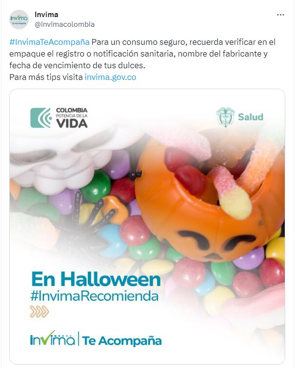 El Invima recuerda a los consumidores estar pendientes de los dulces que consumen en Halloween 2023 - crédito Invima