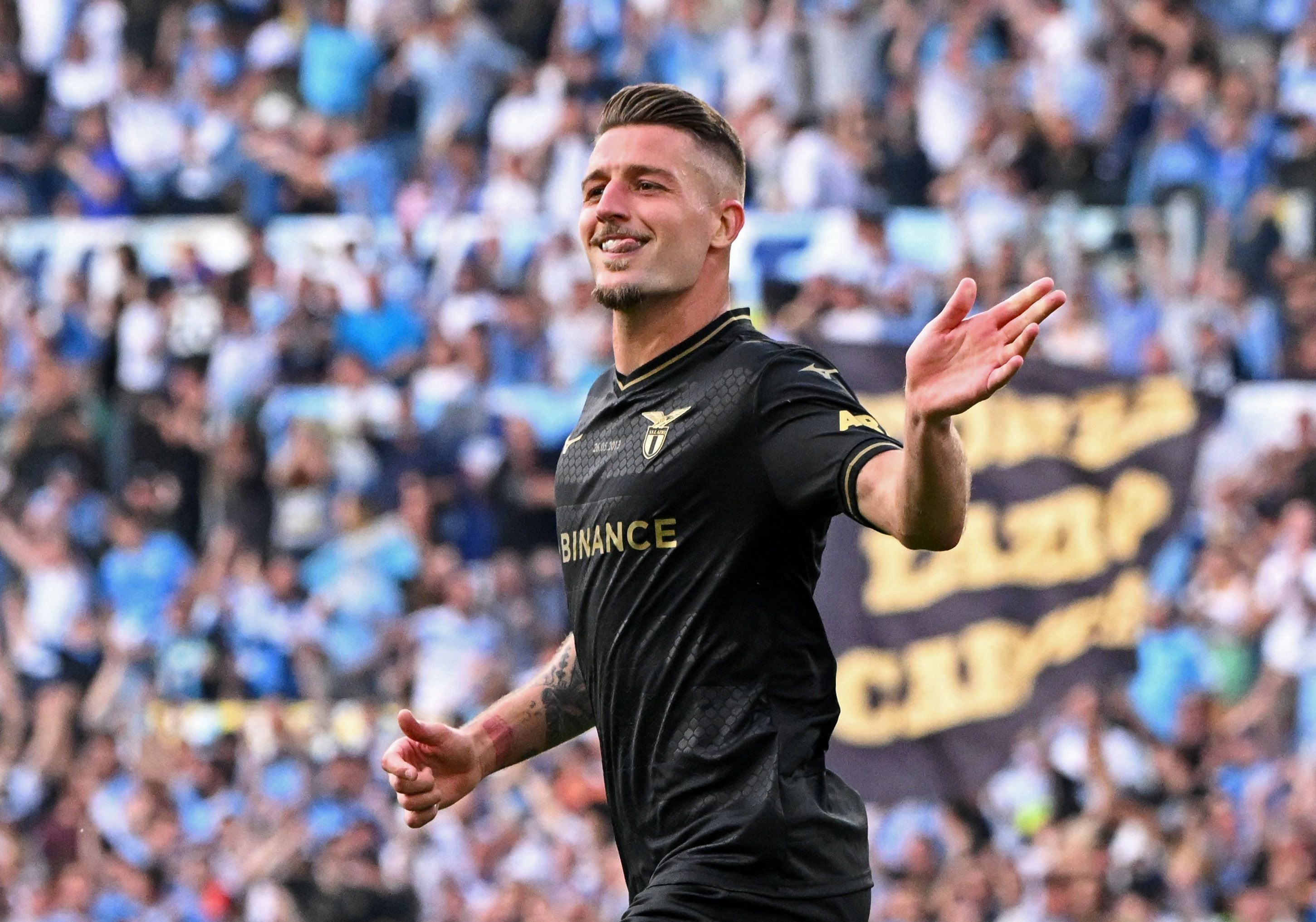 Milinkovic Savic celebra un gol con la Lazio (REUTERS).