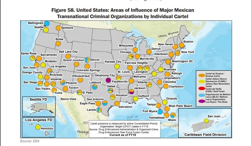 Los cárteles mexicanos que operan en EEUU son apoyadas por bandas locales para distribuir la droga (Foto: DEA)